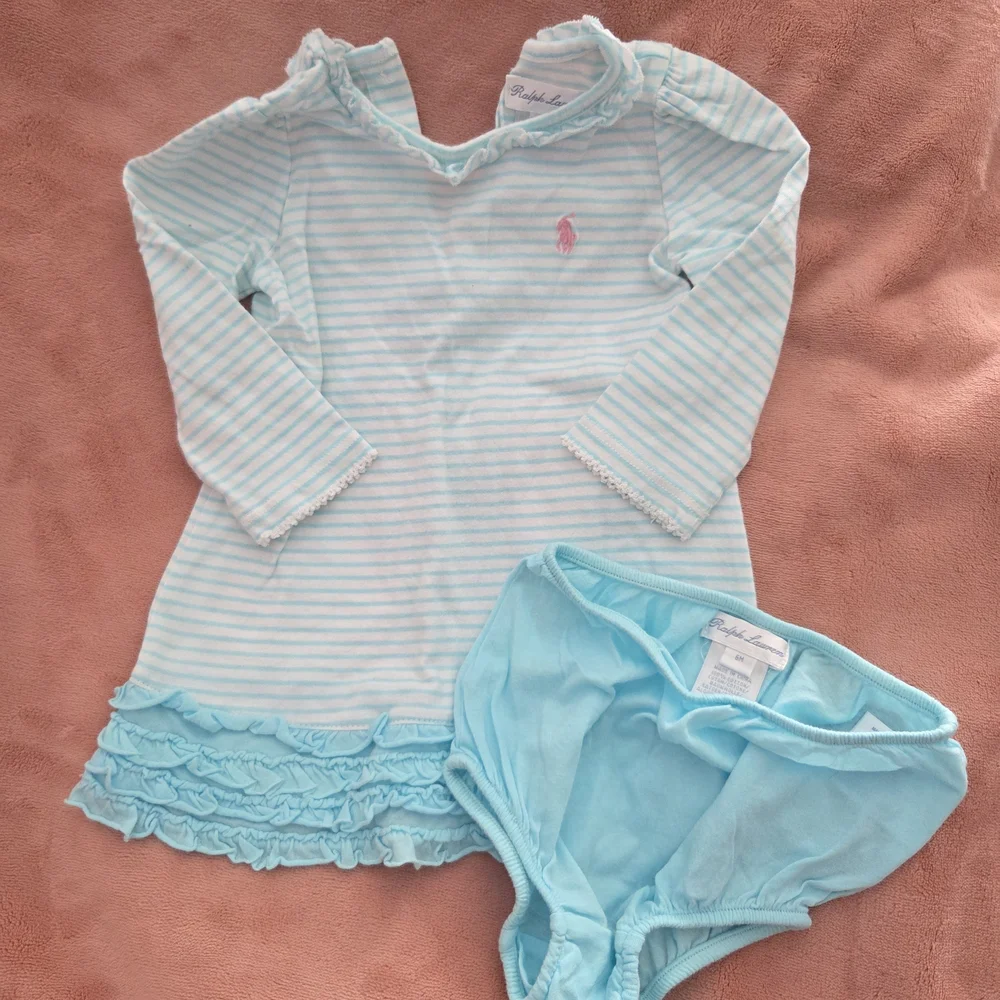 Ralph Lauren Aqua and White Dress And Striped Romper